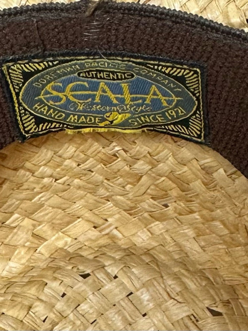 Scala Natural Straw Cowboy Hat with Brown/faux Turquoise Studded Band Sz L - Picture 4 of 4
